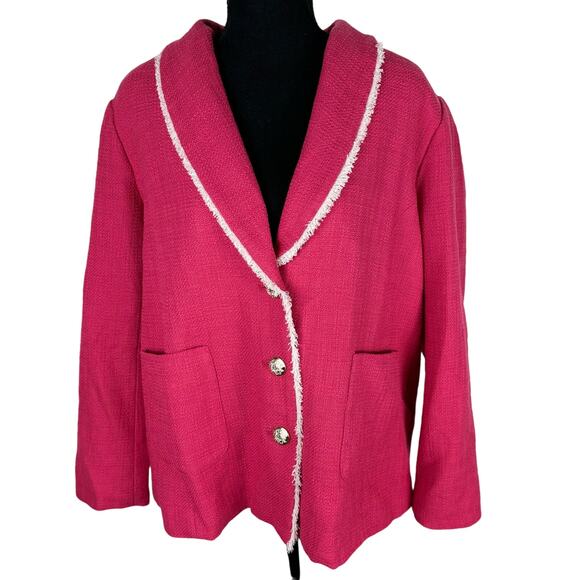 QVC Susan Graver Tweed Shawl Collar Blazer w/ Fray Trim Pink&White NWOT Size 18W - Picture 4 of 10
